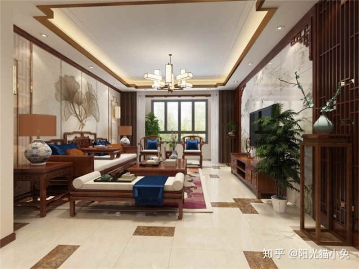 新中式裝修效果圖，134㎡戶型穩(wěn)重有檔次