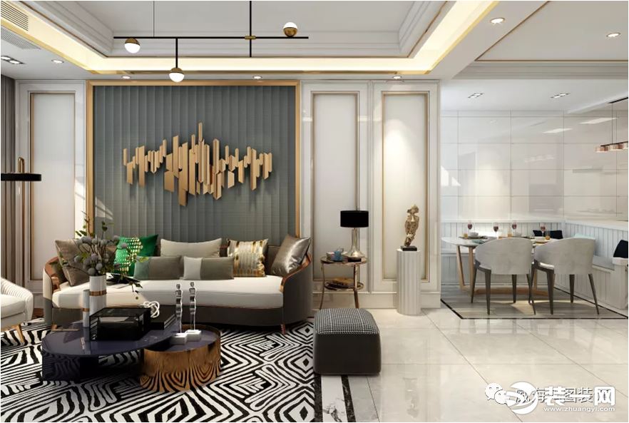 《【摩登4h5登陸地址】威海鴻圖裝飾山水城125㎡輕奢風(fēng)格 金色空間無盡浪漫！》