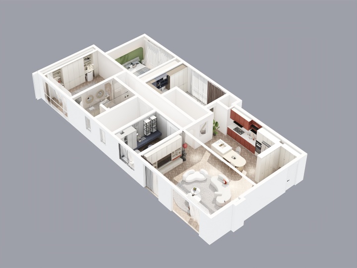 房間色彩藏格局，護(hù)墻梳妝臺衣柜換角度設(shè)計