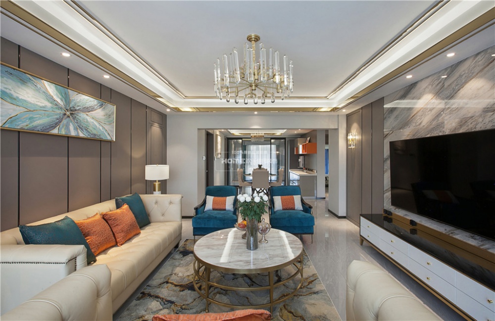 客廳電視背景墻裝修效果圖歡樂佳園裝飾|現(xiàn)代輕奢風(fēng)格，滿潮流混搭客廳設(shè)計圖片賞析