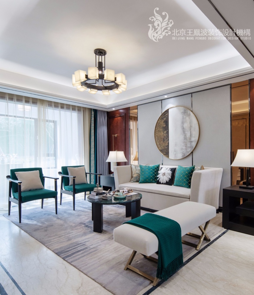 客廳窗簾裝修效果圖樣板間設(shè)計(jì)，簡約新中式混搭潮流混搭客廳設(shè)計(jì)圖片賞析