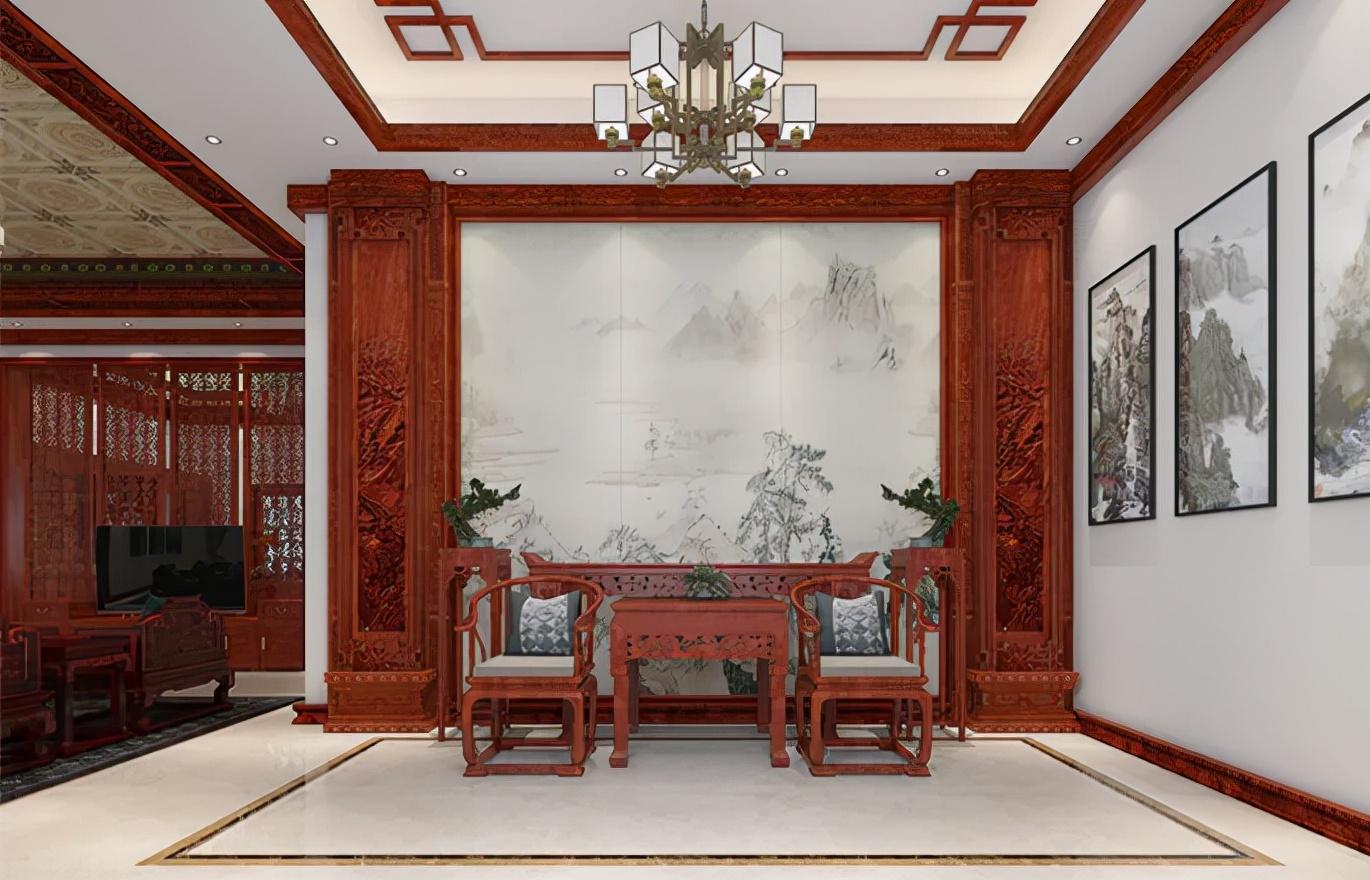 武漢夫妻的215㎡別墅，全屋堅持紅木元素，里面的裝修古典又大氣