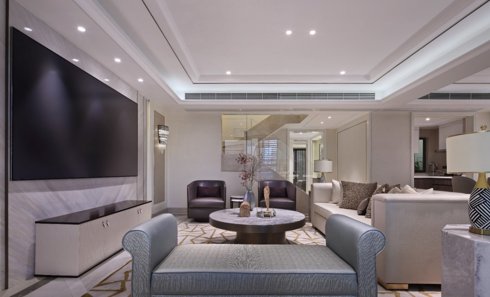 客廳電視背景墻裝修效果圖點(diǎn)石亞洲摩登港風(fēng)，經(jīng)典精致潮流混搭客廳設(shè)計(jì)圖片賞析