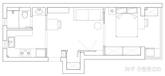 北京比較靠譜的裝修公司∶46平的簡約風(fēng)小戶型公寓，客餐廚臥衛(wèi)和玄關(guān)陽臺(tái)都有