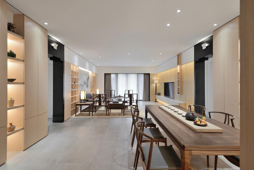 客廳窗簾裝修效果圖重慶龍湖源著新中式設計案例塞維中式現(xiàn)代客廳設計圖片賞析