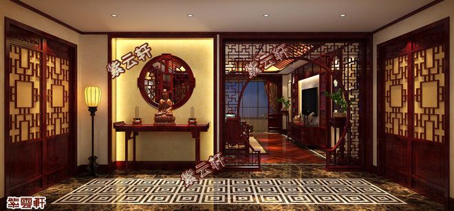北京中式古典風(fēng)格平層大宅裝修效果圖，高貴華美的生活品位