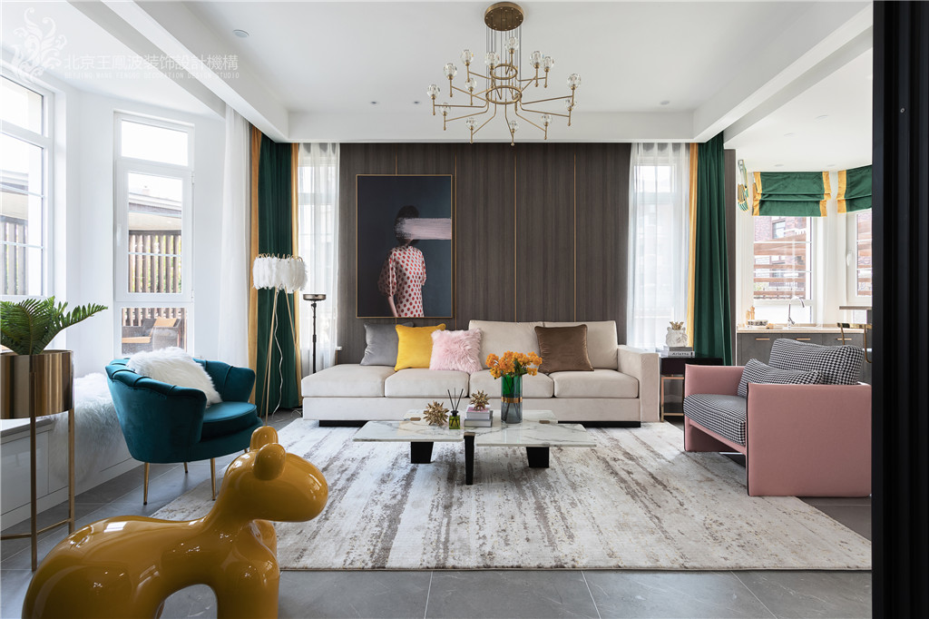 客廳窗簾裝修效果圖現(xiàn)代輕奢風(fēng)格，張家口·觀瀾墅現(xiàn)代簡約客廳設(shè)計(jì)圖片賞析