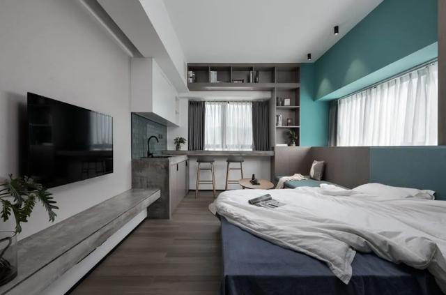 酒店公寓裝修效果圖(35㎡酒店式開間單身公寓，半平米都沒浪費(fèi)，還裝得很有檔次)